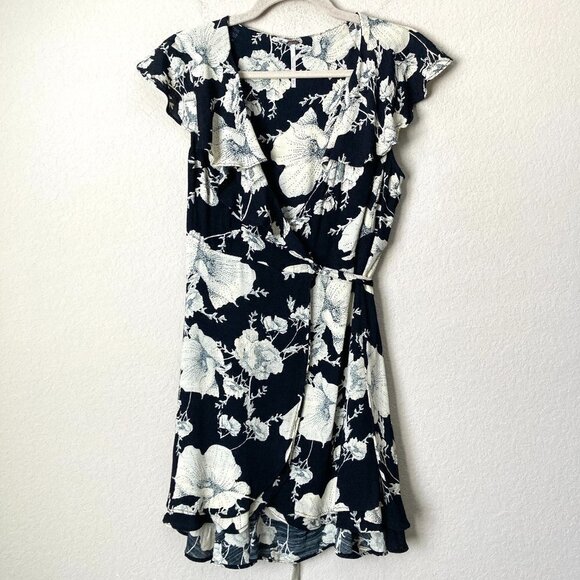 Free People Boho Floral French Quarter Wrap Flirty Ruffle Mini Dress - Picture 2 of 12